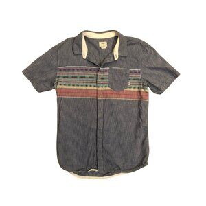 Vans Blue Striped Short Sleeve Blue Collared Cotton Shirt size Large